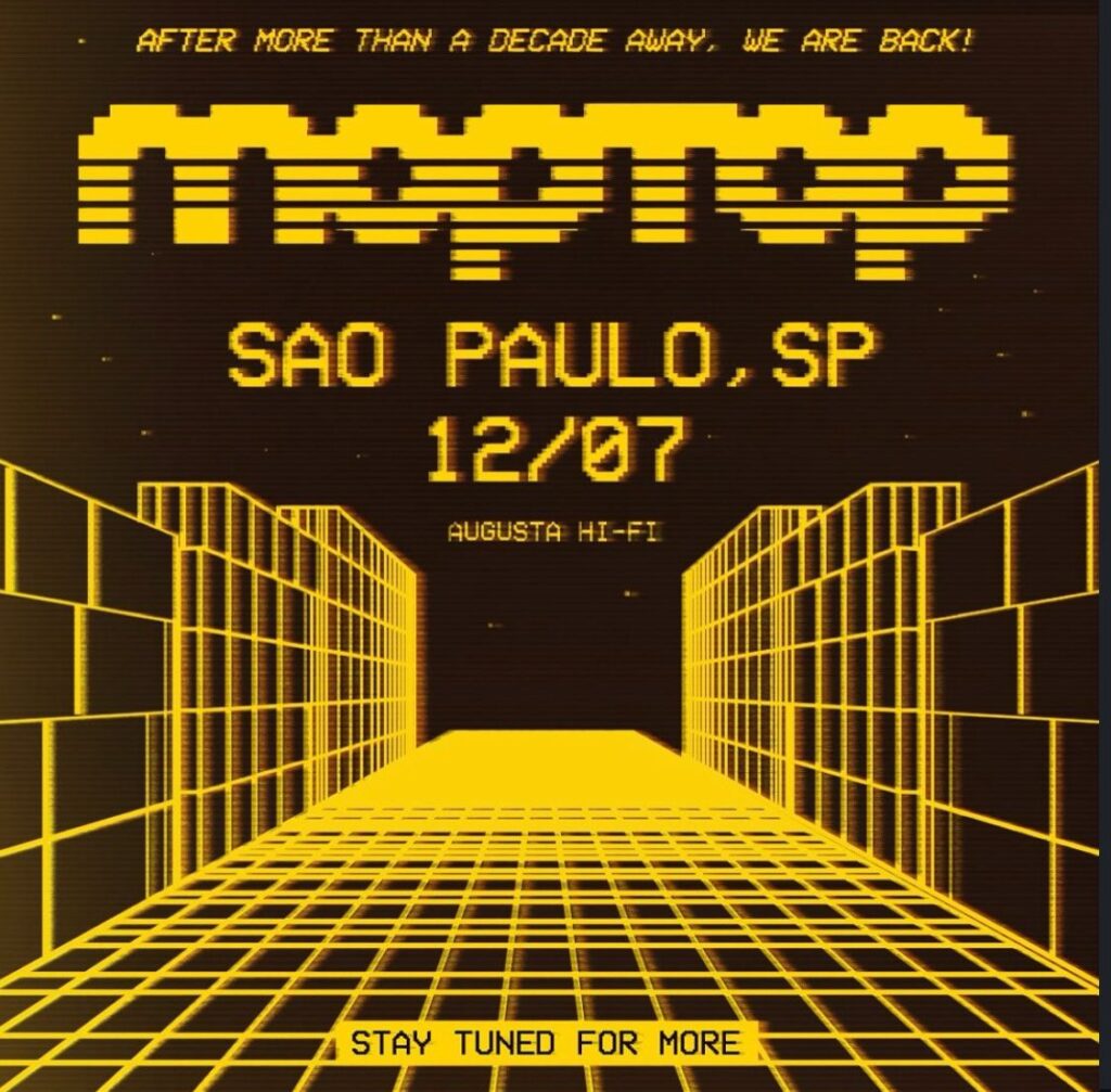 Flyer de anúncio do show de retorno do Moptop em São Paulo - SP.